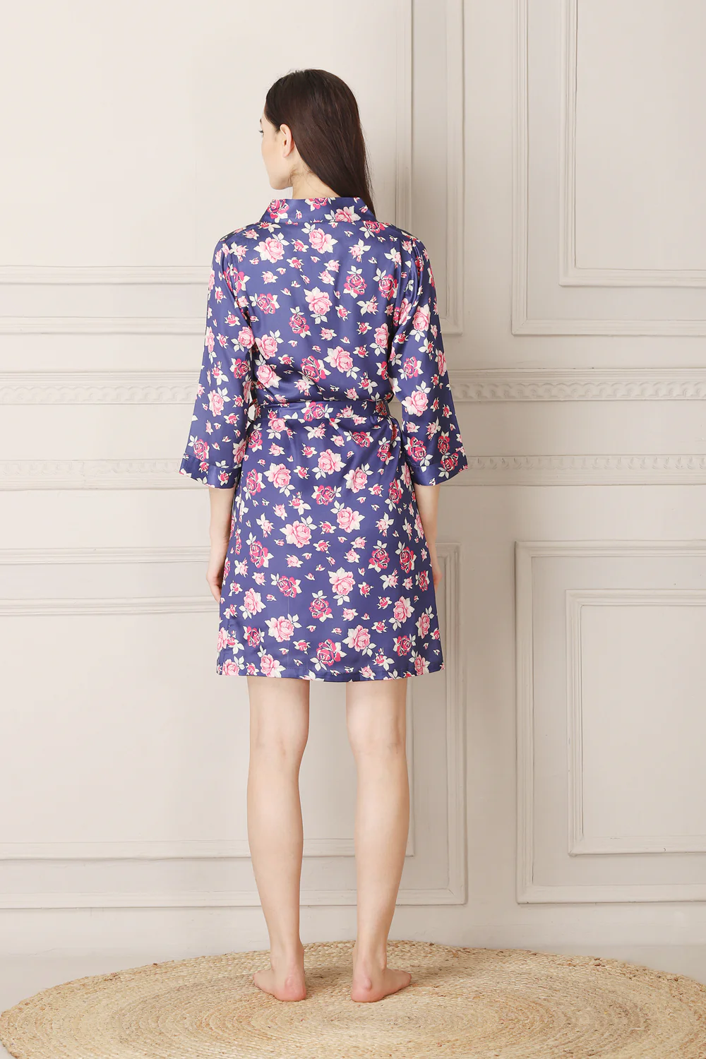 Blue & Pink Floral Print Short Nightgown Set - Image 3