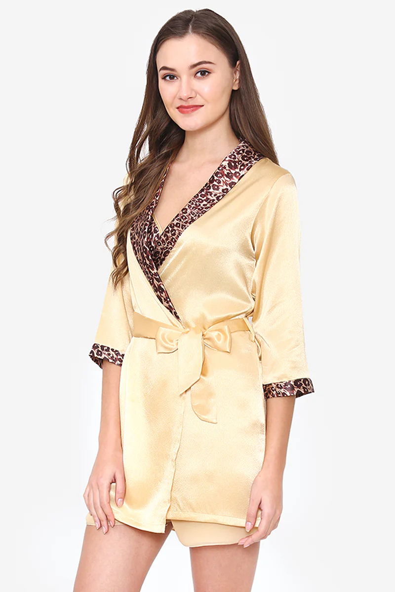 Gold Chiffon Night suit with Satin Robe - Image 5