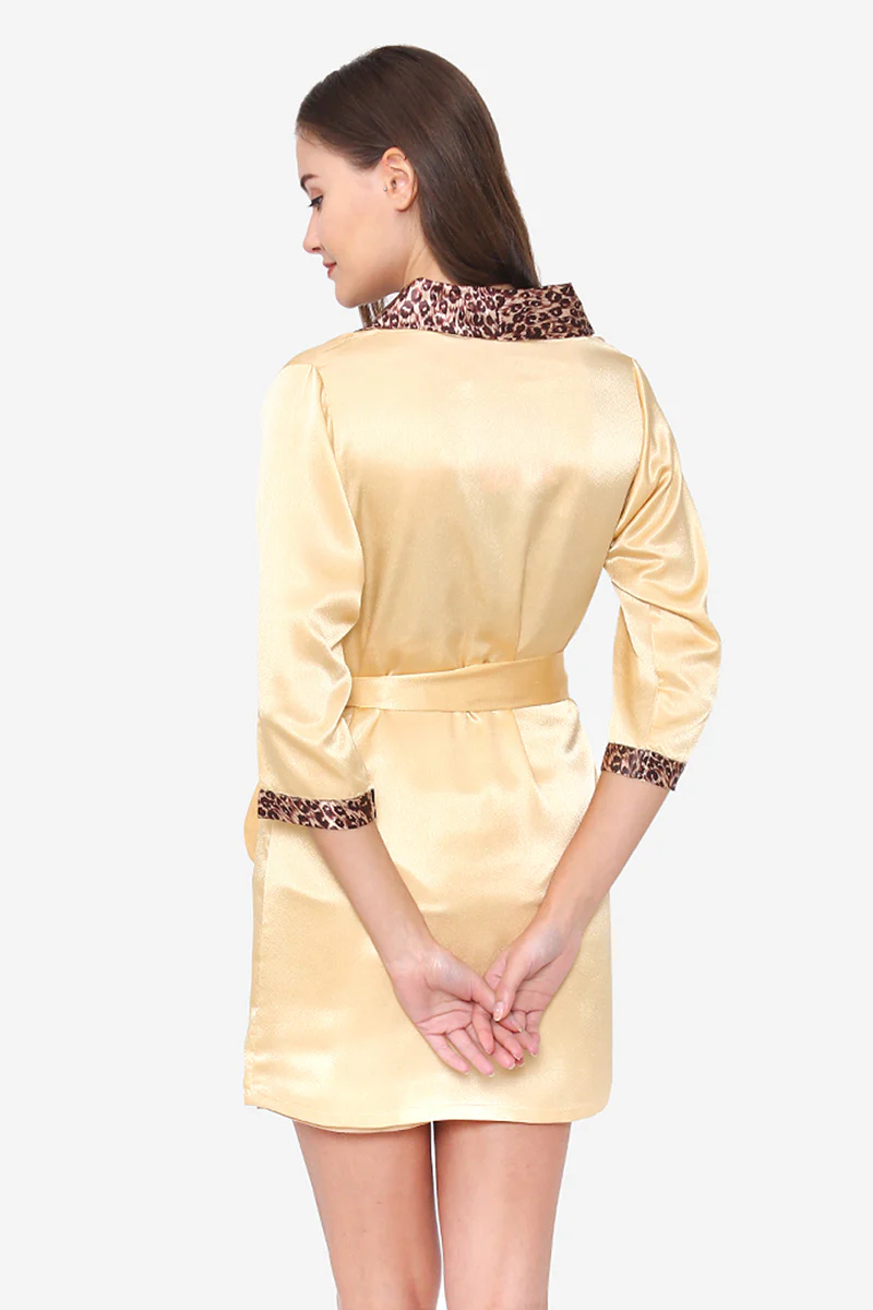 Gold Chiffon Night suit with Satin Robe - Image 6