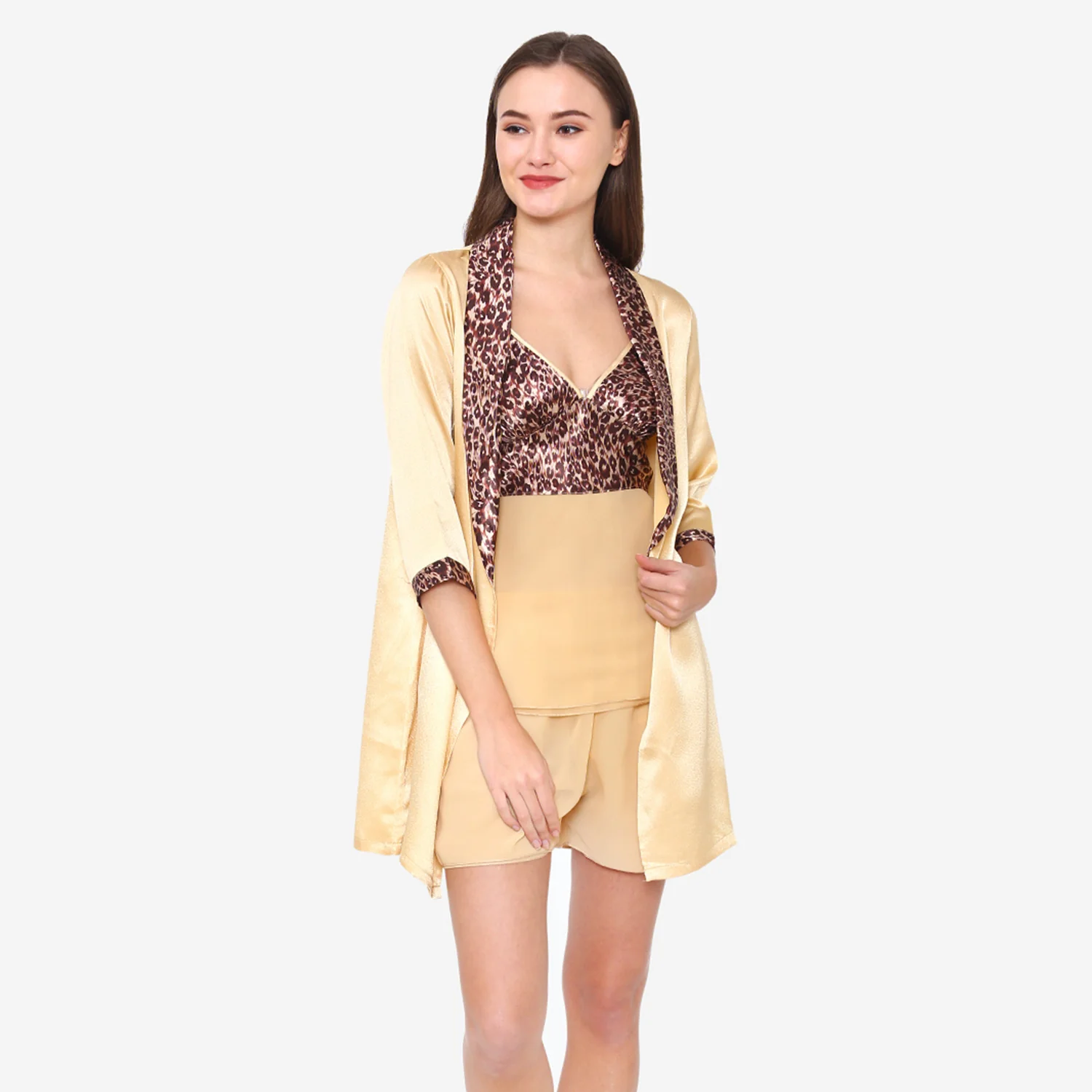 Gold Chiffon Night suit with Satin Robe - Image 7