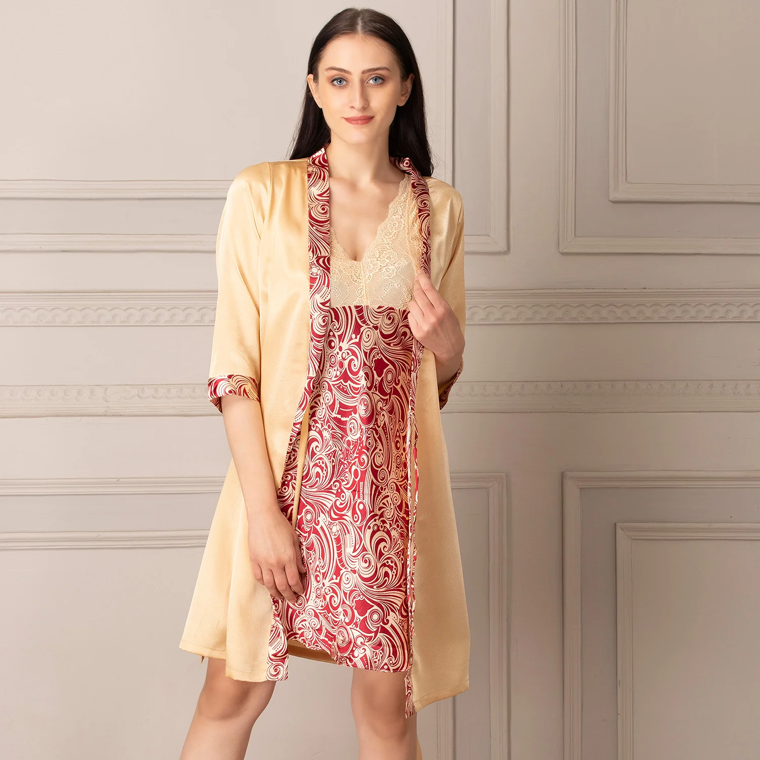 Golden Print Short Nightgown set - Image 5