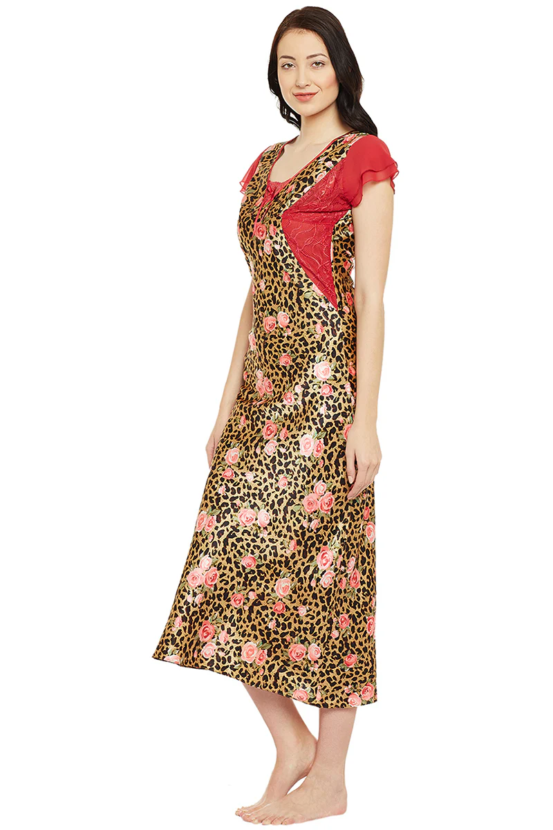 Printed Long Nighty In Gold Color - Image 3
