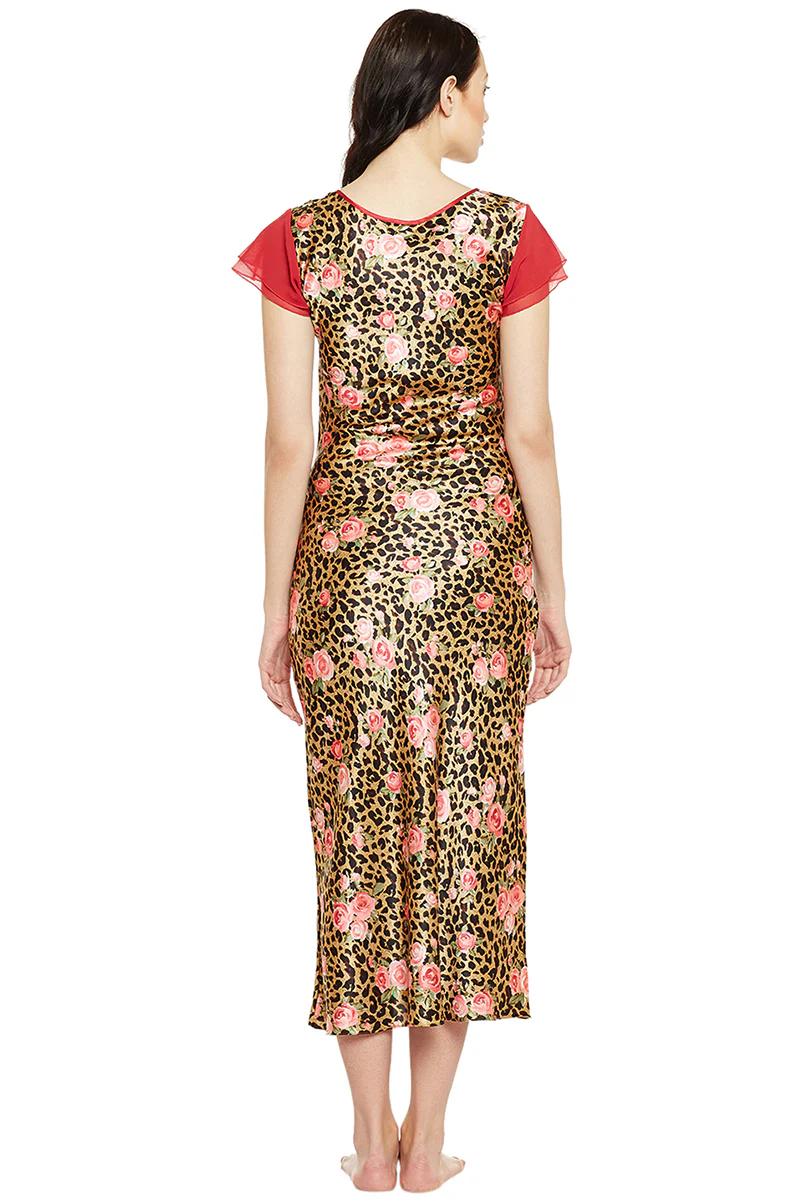 Printed Long Nighty In Gold Color - Image 5
