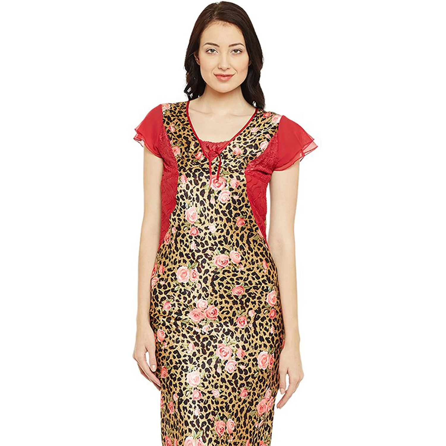 Printed Long Nighty In Gold Color - Image 7