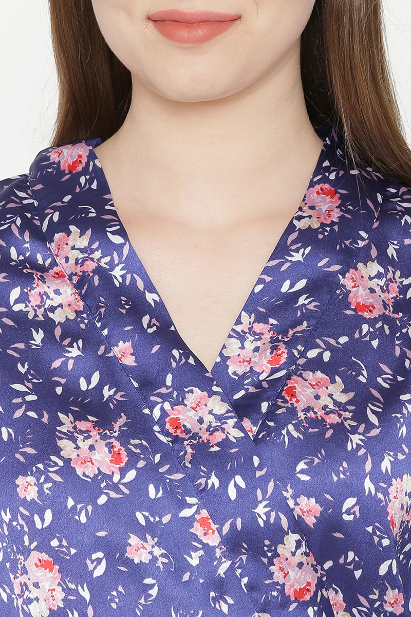 Private Lives Navy Blue Satin Short Nightgown set - Image 12