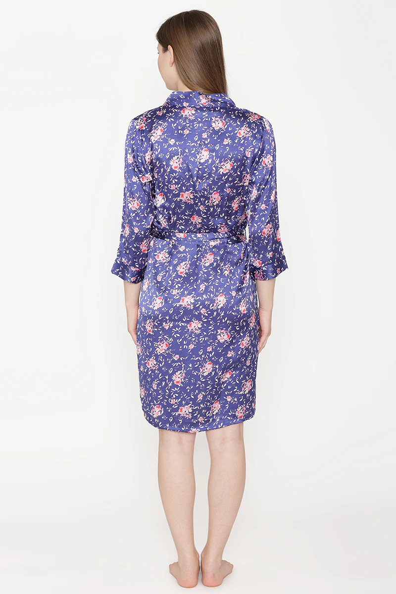 Private Lives Navy Blue Satin Short Nightgown set - Image 6